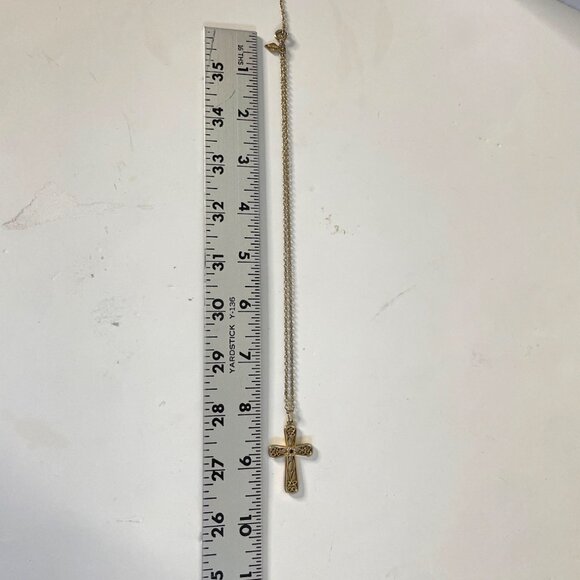 Vtg Sarah Coventry Gold-Tone Filigree Cross Necklace Red Stone Accent 18" Chain - Picture 5 of 9